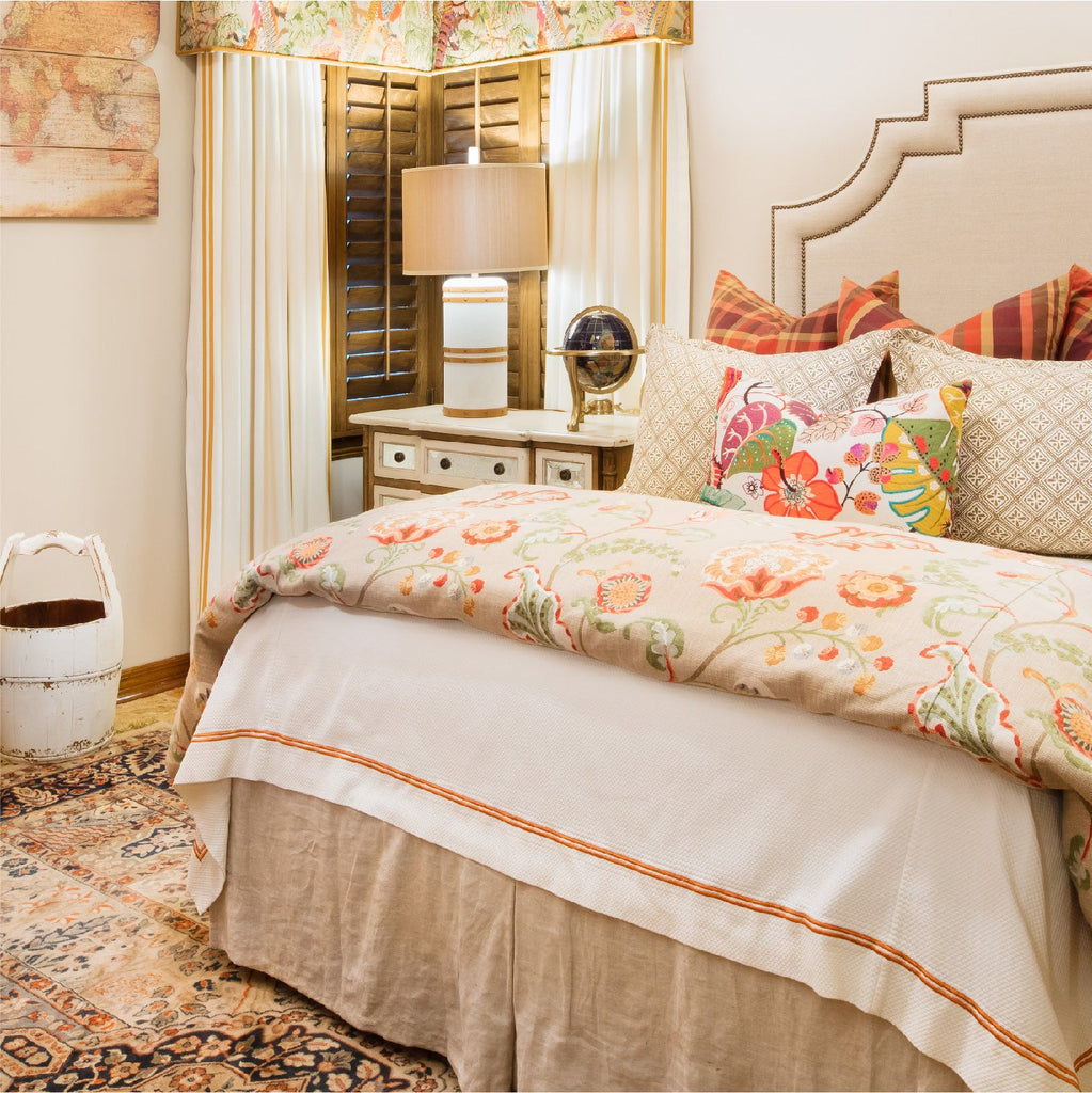 floral bedroom orange cream pink 