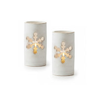 Set of 6 White Clay Snowflake Luminaries by Kalalou, perfect as candlelight lanterns for holiday home decor.