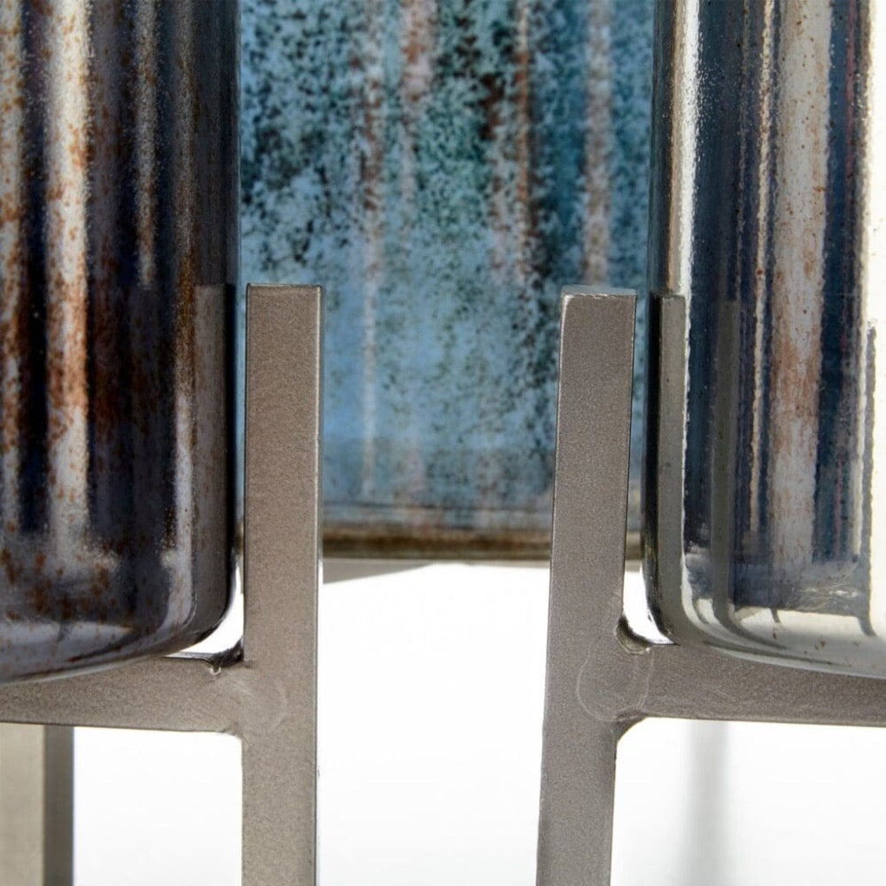 round glass candleholder black verdi garnet iron base silver small