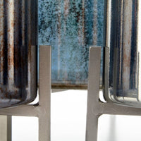 round glass candleholder black verdi garnet iron base silver small