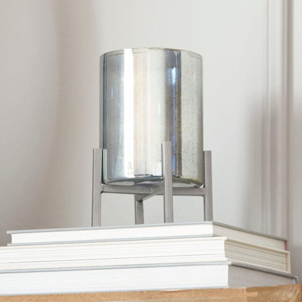 round glass candleholder black verdi garnet iron base silver small