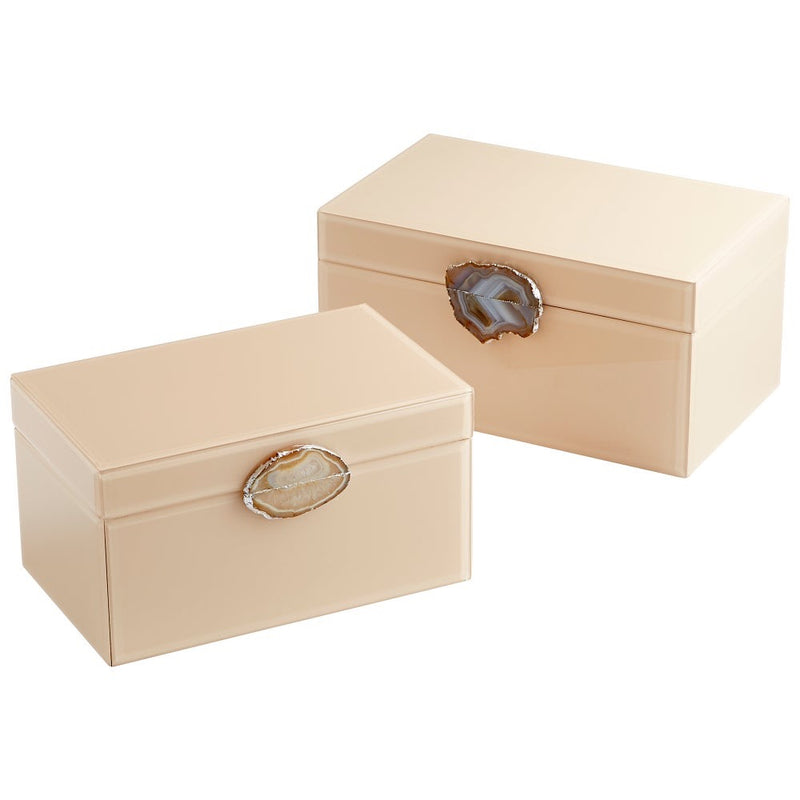 beige decorative box agate glass wood storage lidded small