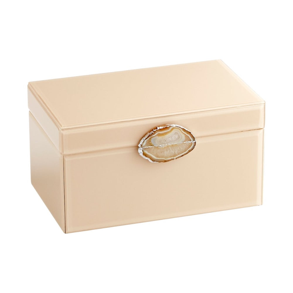 beige decorative box agate glass wood storage lidded small