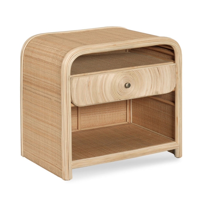 bedside table wood natural rattan brass knob