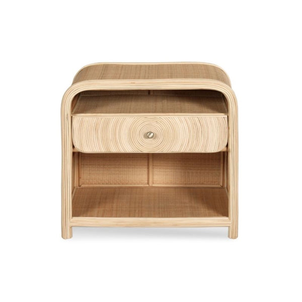 bedside table wood natural rattan brass knob