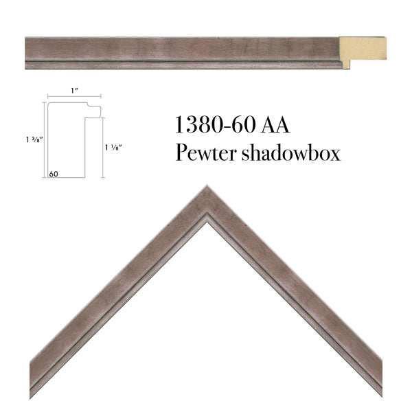 silver pewter shadowbox wood frame close up image and size