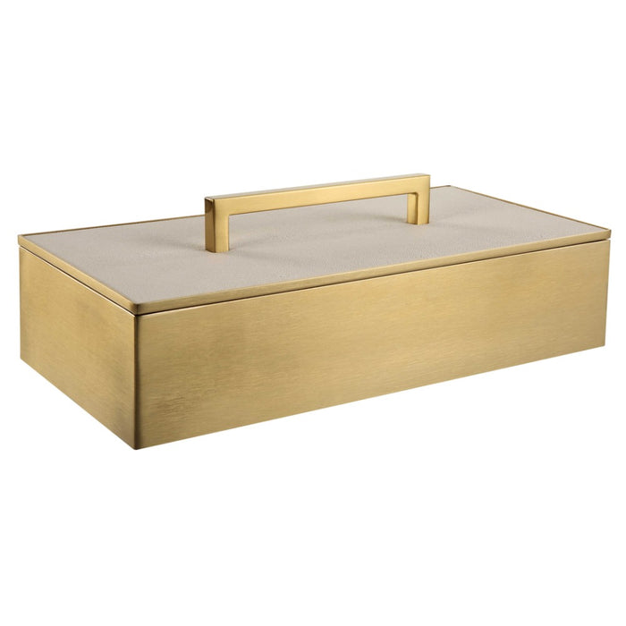 decor box white faux shagreen acrylic brass handles