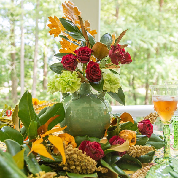 ceramic round tulipiere sage green