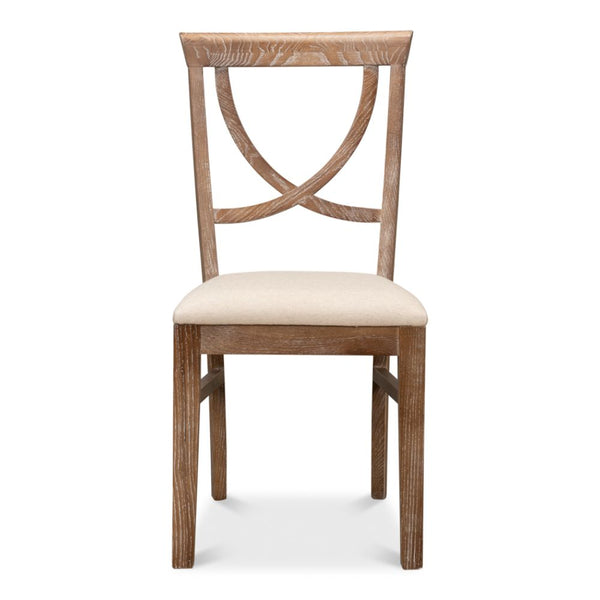 white wash finish on oak wood linen seat dining chair