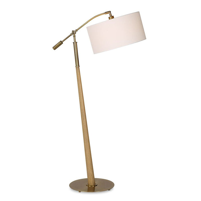 slanted wood tapered base floor lamp white shade