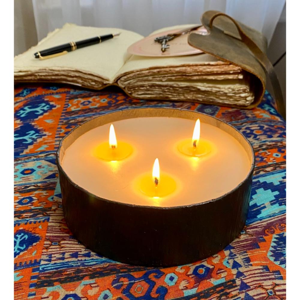 black round textured candle 4 wick