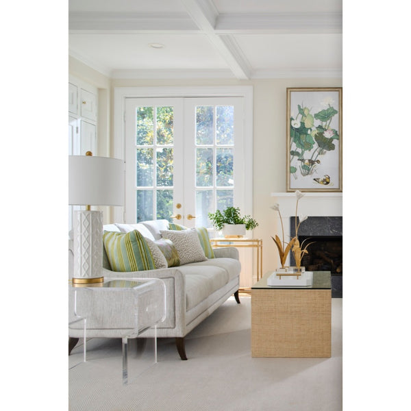 antique gold leaf iron crystal square base white tulip sculpture