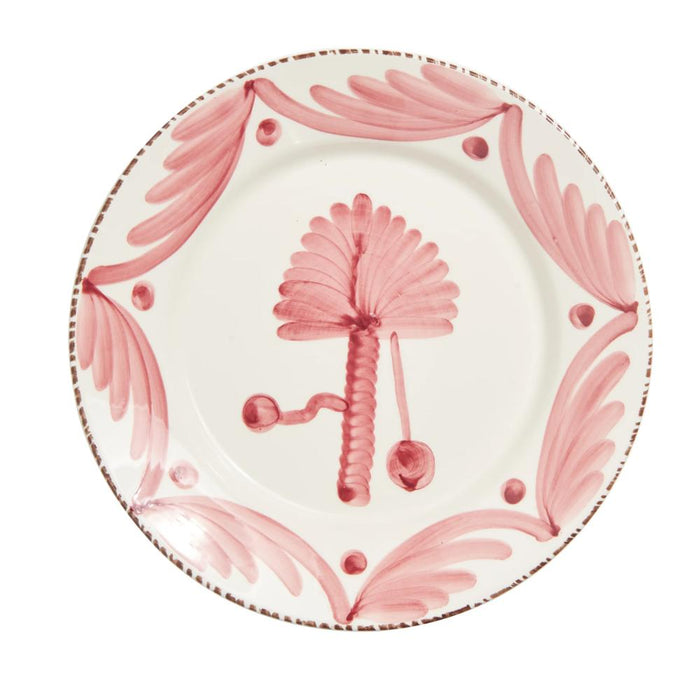 Abigails Casa Nuno Pink Palm Dinner Plates (set of 2) feature pink palm designs inspired by Portuguese Majolica pottery.