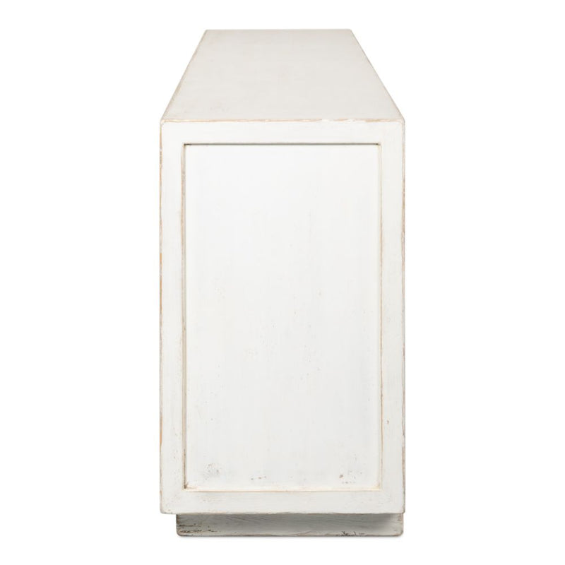 cabinet 4-doors white washed natural pine wood long transitional storage interior shelf