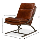 brown cigar leather padded chair silver brushed stainless frame contemporary