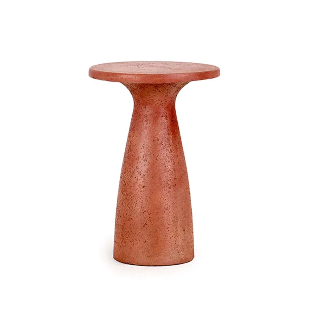 round rust colored pedestal accent table textured concrete pedestal base