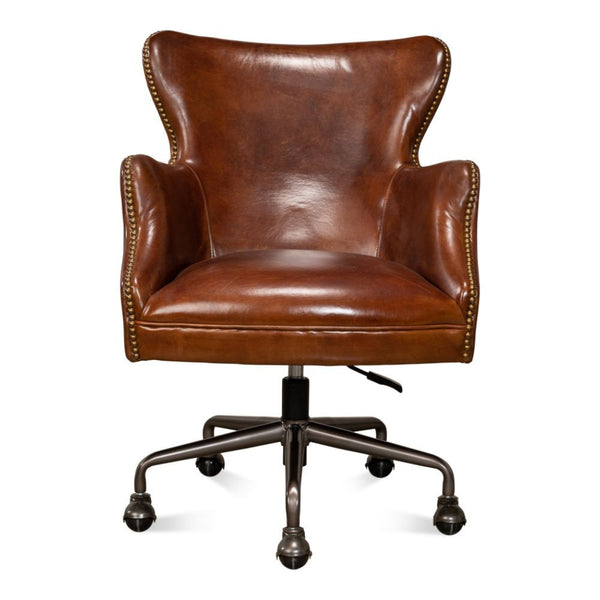brown cigar leather wingback desk chair swivel casters