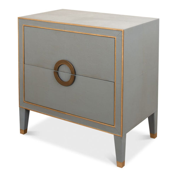 night chest 2-drawer grey shagreen leather gold trim