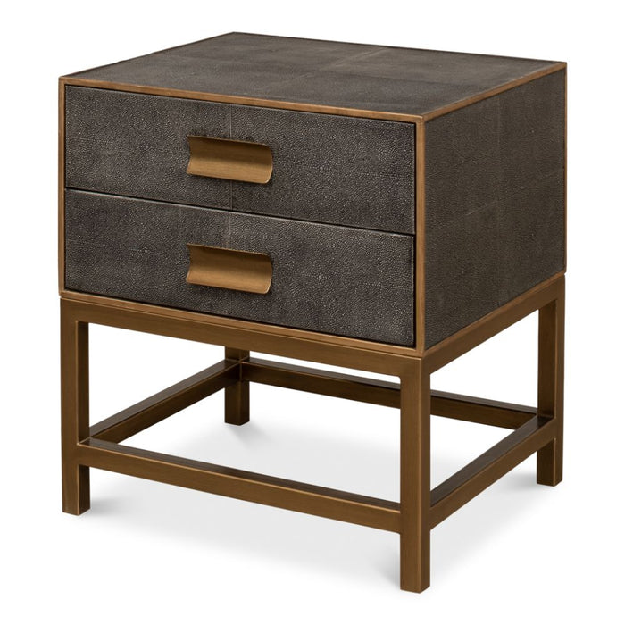 Side Table - Antique Gray Shagreen Leather - 2-Drawer
