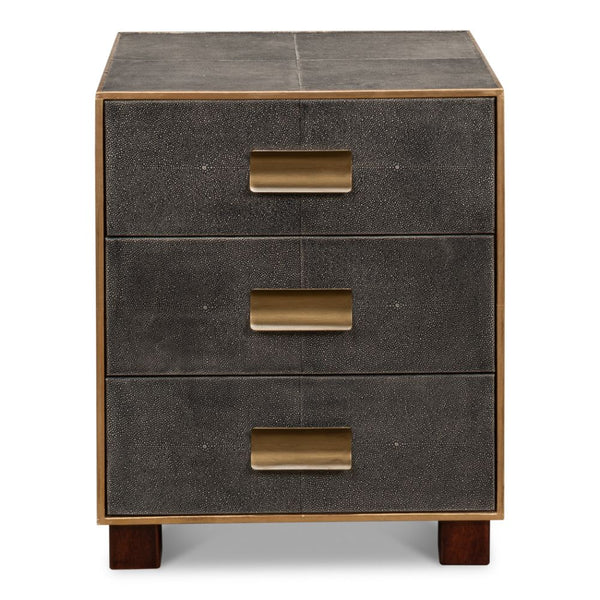 grey leather shagreen 3-drawer side table nightstand