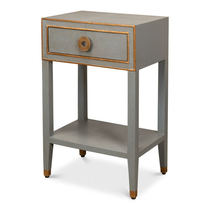 night stand 1-drawer grey shagreen leather gold