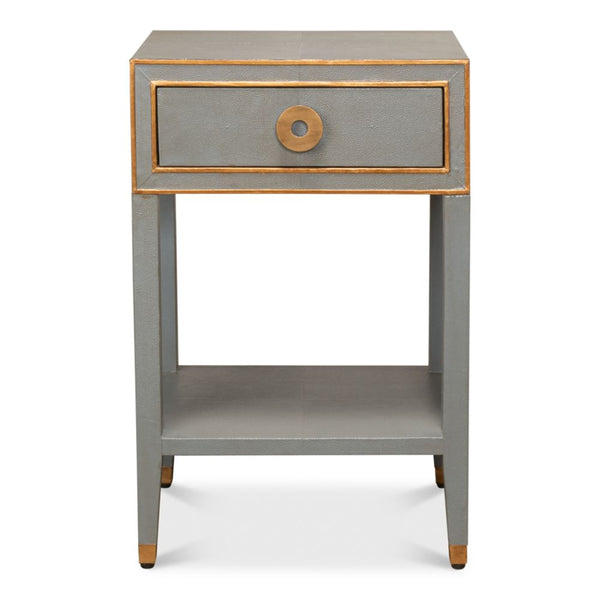 night stand 1-drawer grey shagreen leather gold