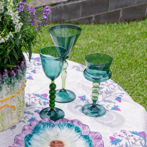 round wine glass turquoise green