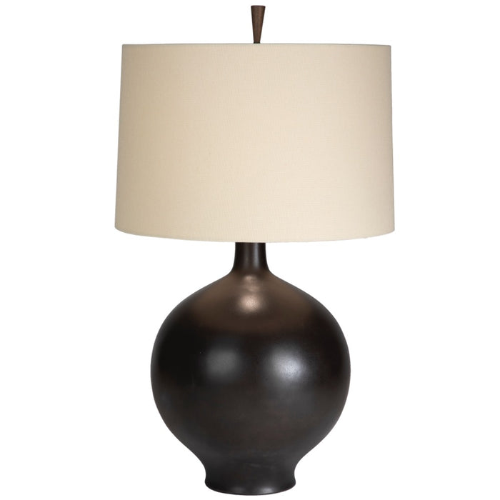 round drum linen oatmeal shade bronze base round finial