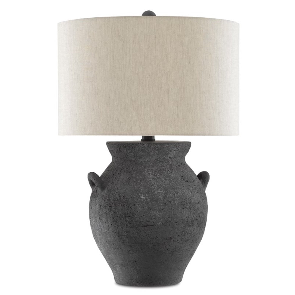 black ginger jar shaped table lamp beige linen shade