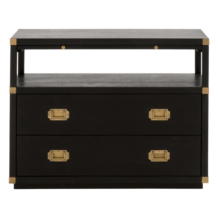 brushed black acacia wood brushed gold hardware nightstand two drawer
