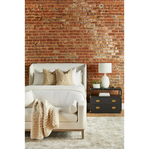 brushed black acacia wood brushed gold hardware nightstand two drawer