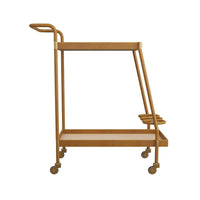 bar cart casters blonde oak serving trays leather wrapped details