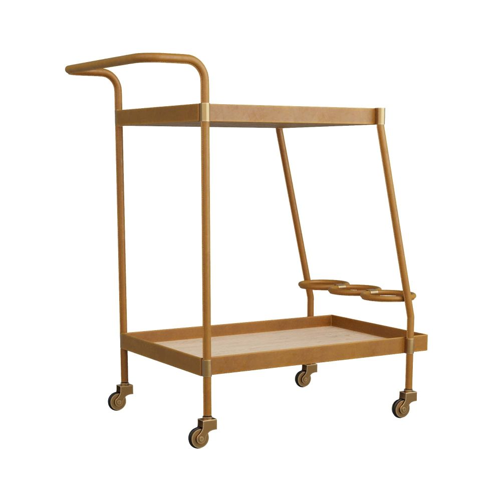 bar cart casters blonde oak serving trays leather wrapped details
