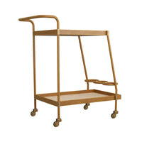 bar cart casters blonde oak serving trays leather wrapped details