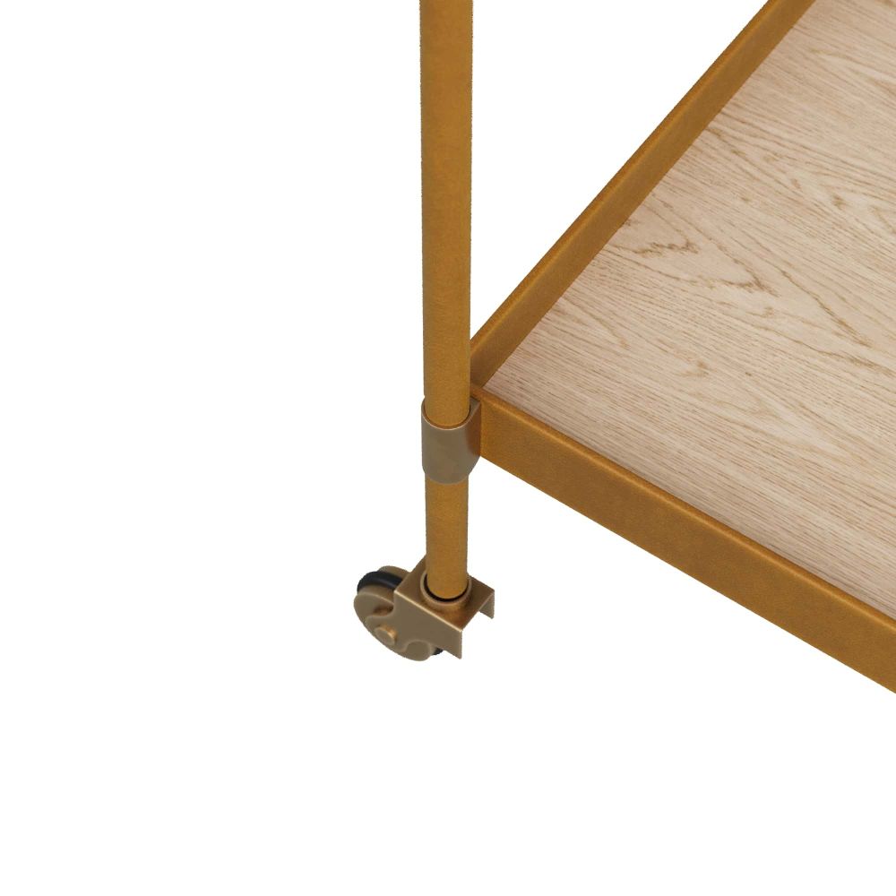bar cart casters blonde oak serving trays leather wrapped details
