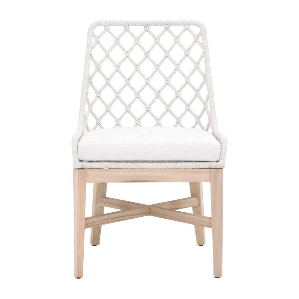 gray teak base flat rope woven back outdoor dining chair