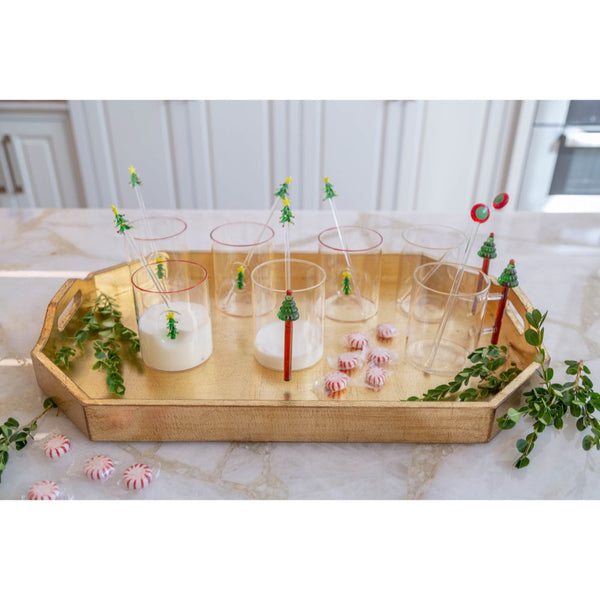 red rimmed highball glasses christmas set