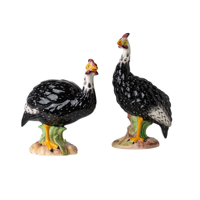 hand painted guinea hen sculpture black white