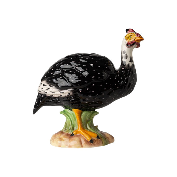 hand painted guinea hen sculpture black white