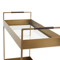 bar cart leather mirror glass iron antique brass finish two tier casters