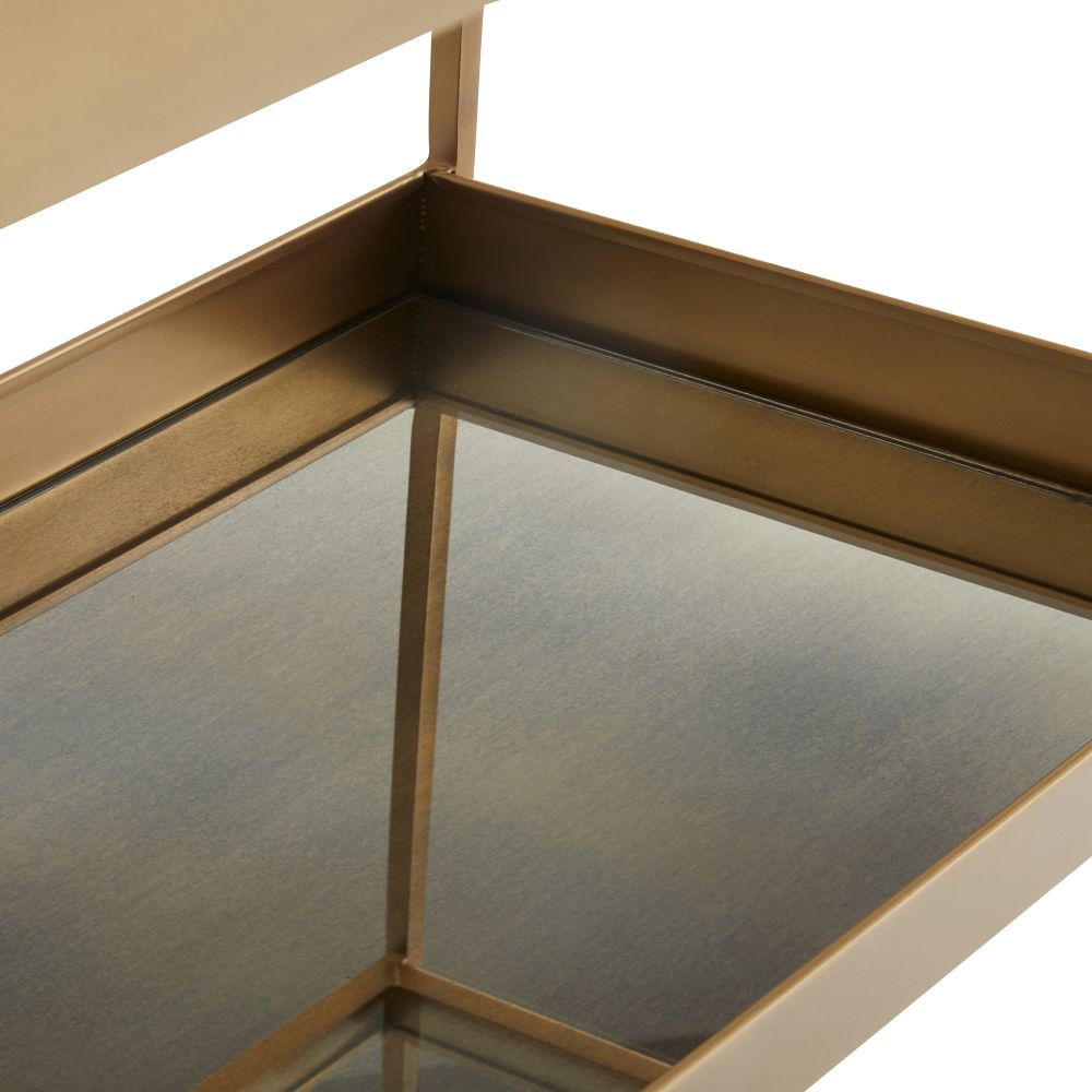 bar cart leather mirror glass iron antique brass finish two tier casters