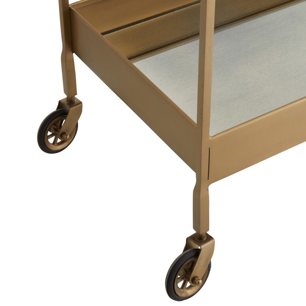 bar cart leather mirror glass iron antique brass finish two tier casters