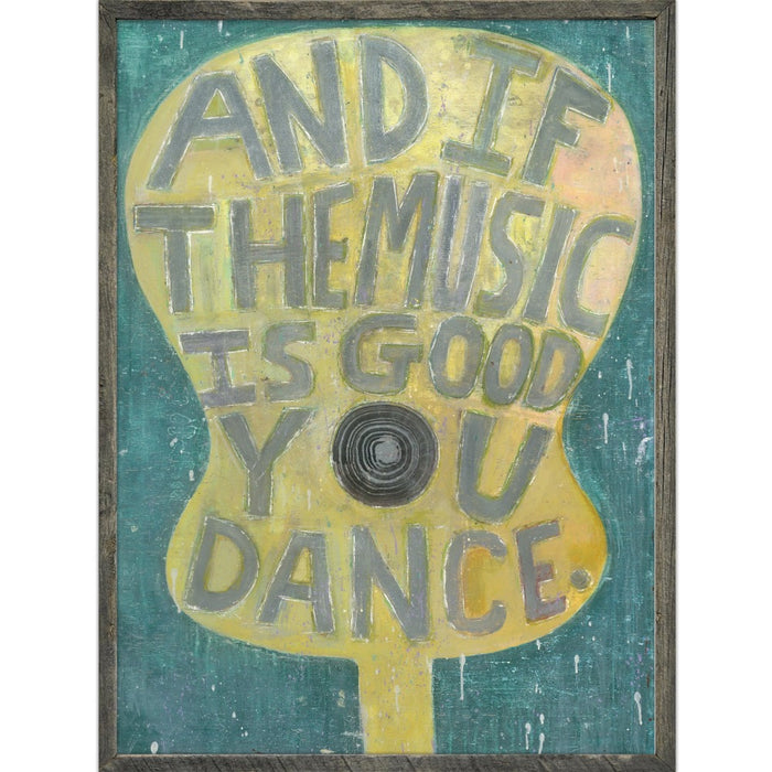 art print green background inverted yellow guitar music dance message grey frame