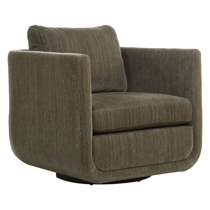 dark green chenille upholstered swivel chair