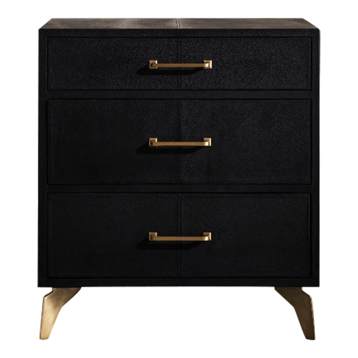 modern black leather 3-drawer bedside chest brass hardware