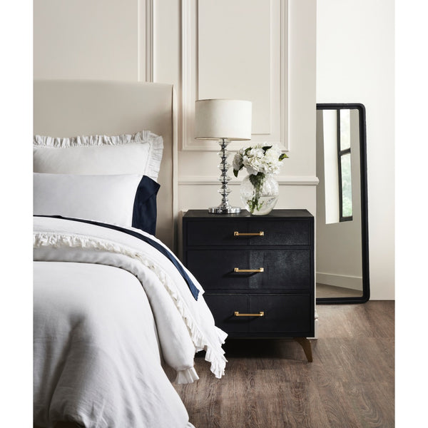 modern black leather 3-drawer bedside chest brass hardware