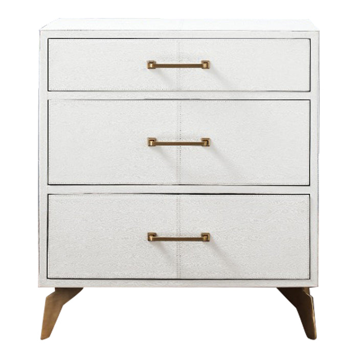 modern white leather 3-drawer bedside chest brass hardware