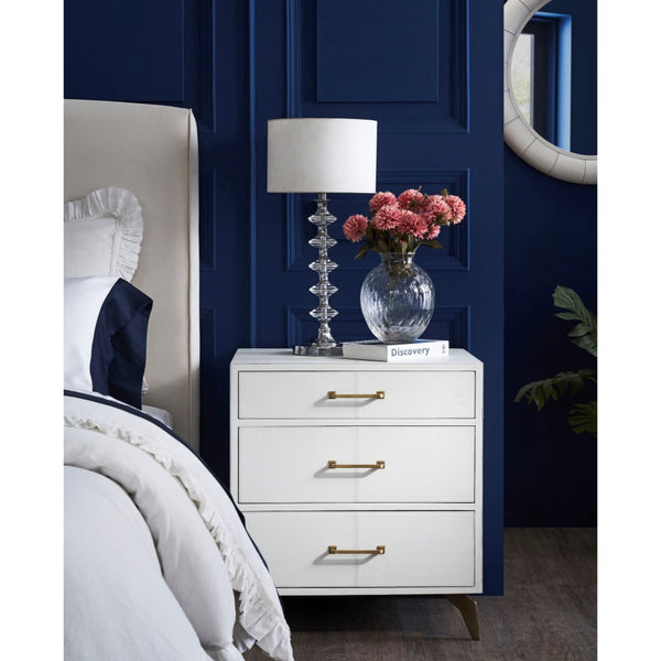 modern white leather 3-drawer bedside chest brass hardware