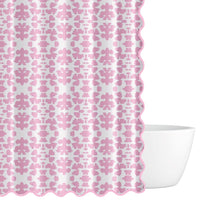 shower curtain pink white scalloped edge