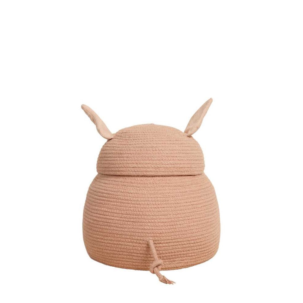 basket piglet woven lid pink